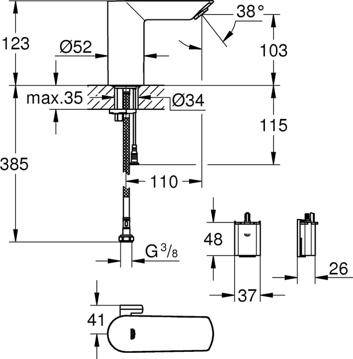 Grohe Bau Cosmopolitan E elektrische Waschbeckenarmatur 1/2" mit Mischung und Temperaturbegrenzer chrom