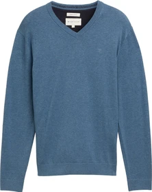Tom Tailor Strickpullover mit V-Ausschnitt aus Baumwolle Strickpullover real teal melange (Herren)