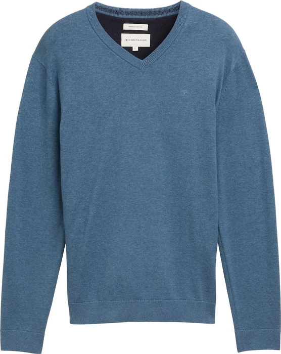 Tom Tailor Strickpullover mit V-Ausschnitt aus Baumwolle Strickpullover real teal melange (Herren)