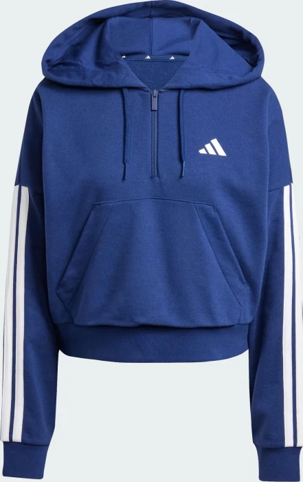 adidas Essentials 3-Streifen French Terry Quarter-Zip Hoodie dark blue/white (Damen)