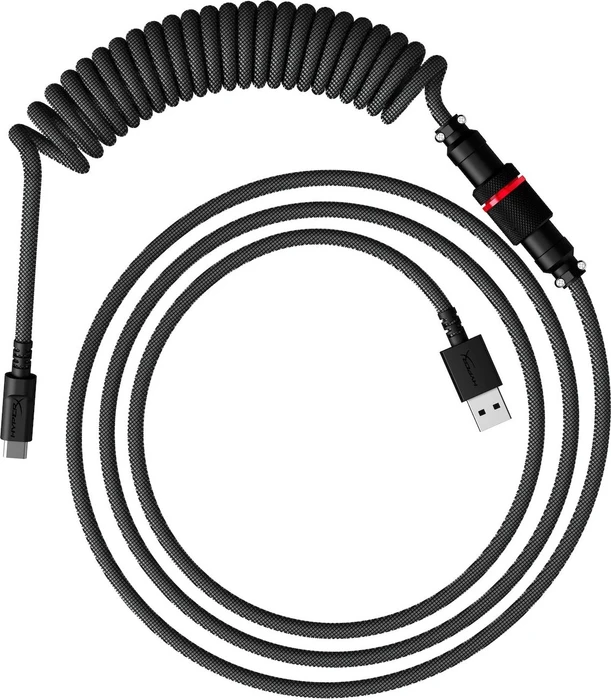 HP HyperX Coiled Cable USB-C auf USB-A, Tastaturkabel (Spiral-Textilkabel), 1.22m, grau/schwarz