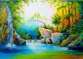 ENJOY Puzzle In the Woods near the Waterfall