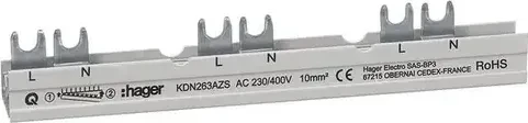 Hager Phasenschiene 2P Gabelanschluss 10 mm² für ARFxxxD mit Hilfsschalter 10 Module