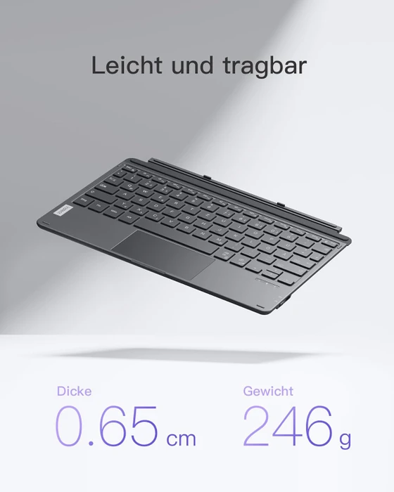 Inateck Bluetooth-Tastatur-Hülle für Surface Go 4/3/2/1, grau, DE