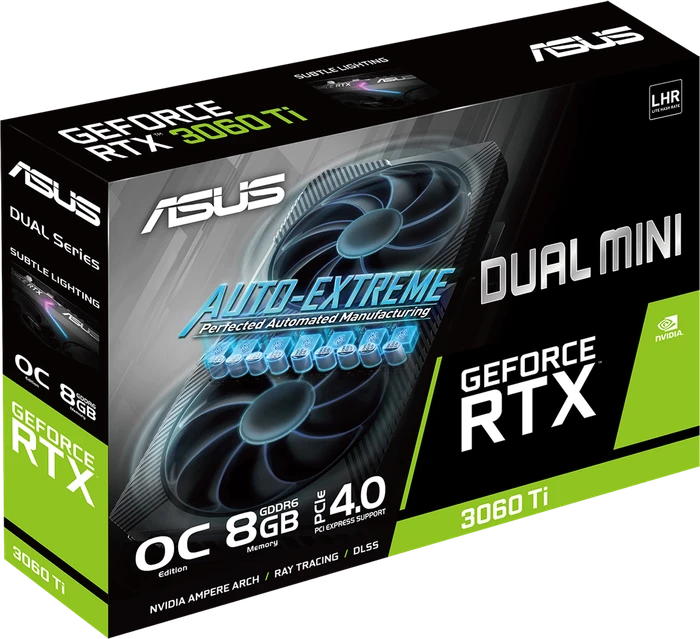 ASUS Dual GeForce RTX 3060 Ti V2 Mini OC (LHR), DUAL-RTX3060TI-O8G-MINI-V2, 8GB GDDR6, HDMI, 3x DP