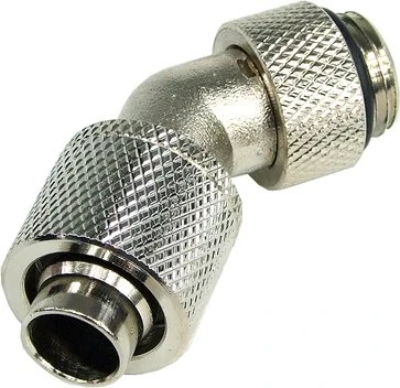 Aquatuning HF Schlauchanschluss 45°, G1/4" AG auf 13/10 drehbar, silber vernickelt