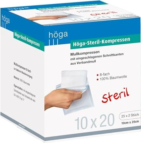 Höga Steril-Kompressen 8-fach, 10 x 20cm, 50 Stück (25x 2 Stück)