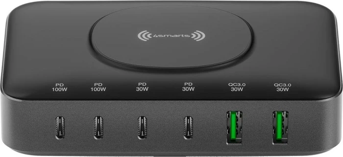 4smarts 7in1 GaN Ladestation 100W mit Wireless Charger schwarz/grau
