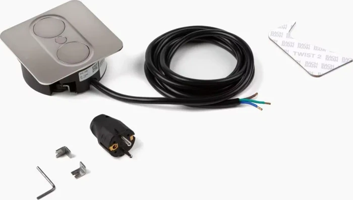 Bachmann Twist 2, 1-fach, 1x USB-Charger A/C, eckig, 2m, Edestahl-Optik