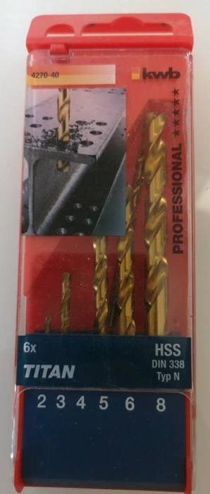 kwb HSS-TIN Metallbohrer-Sortiment titannitriert inkl. Werkzeugbox, 6-tlg.