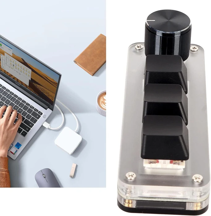 3-Key 1x Knob Mechanical Macro Keypad, USB-A
