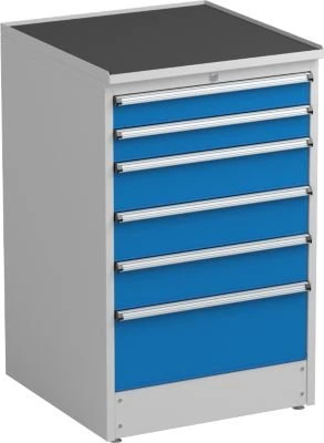 Treston Serie 70 Schubladenschrank, 6 Schubladen, lichtgrau/blau, Container