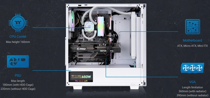 Thermaltake V350 TG ARGB Air Snow Edition, weiß, Glasfenster