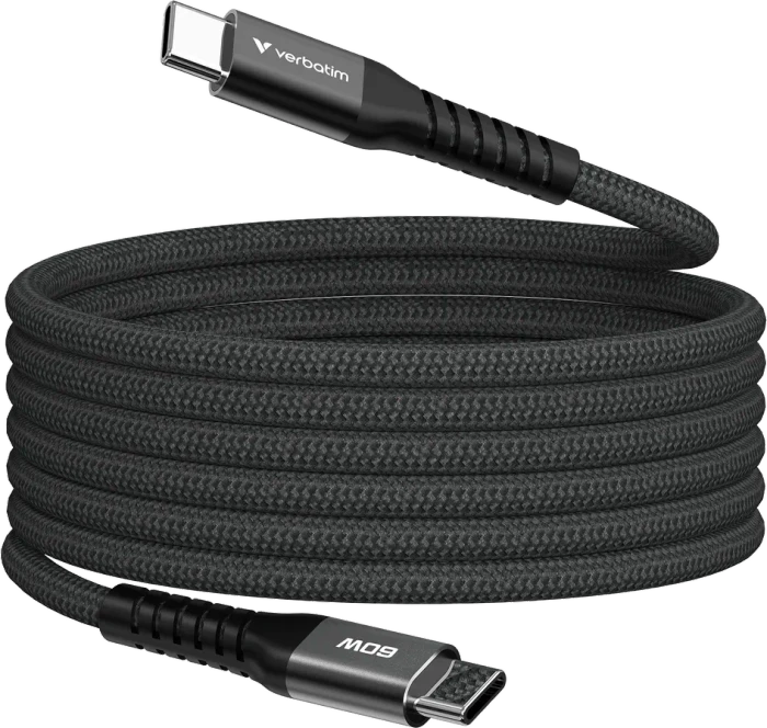Verbatim Sync & Charge Magnetisches USB-C Kabel, USB 2.0, 480Mb/s, 60W PD 3.0/QC 3.0, USB-C Stecker auf USB-C Stecker, schwarz, 1.2m