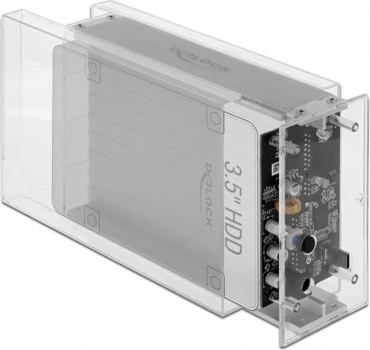 DeLOCK External Enclosure, transparent, 3.5", USB-C 3.0
