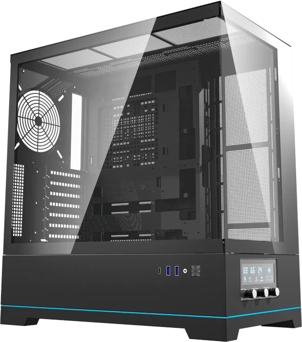 DarkFlash DY451 Pro Black, ohne Lüfter, Glasfenster