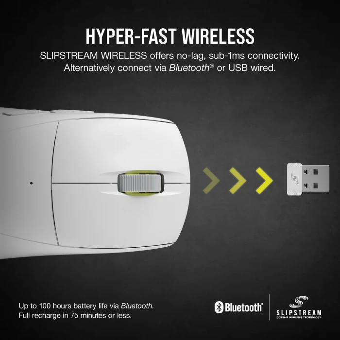 Corsair M75 AIR Ultra-Lightweight Wireless Gaming Mouse, weiß, USB/Bluetooth