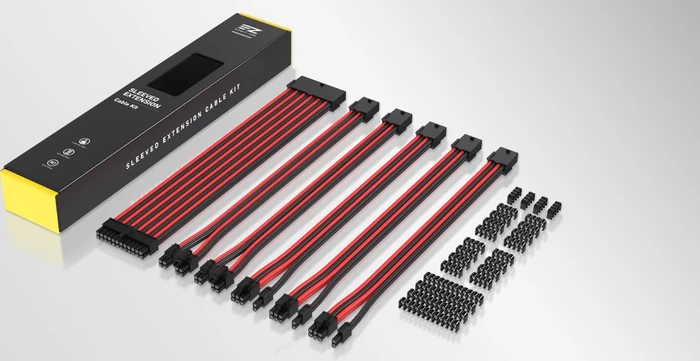 EZDIY-FAB Cable Extension Kit, 1x 24-Pin, 2x 4/8-Pin ATX, 3x 8-Pin PCIe, 16AWG, schwarz/rot