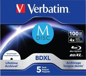 Verbatim M-DISC BD-R XL 100GB, 4x, 5er Jewelcase, wide, inkjet printable