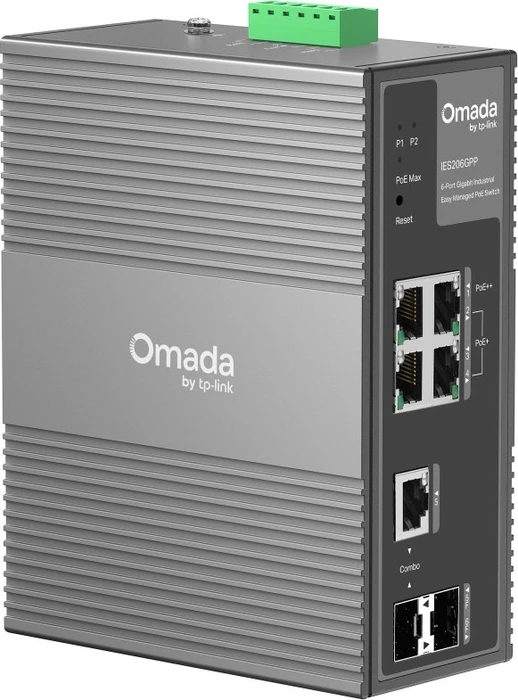 TP-Link Omada IES Industrial Railmount Gigabit Smart Switch, 4x RJ-45, 1x SFP, 1x RJ-45/SFP, 120W PoE++