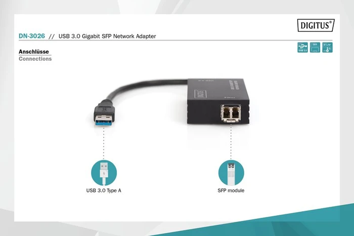 Digitus USB zu LWL Adapter LAN-Adapter, SFP, USB-A 3.0 [Stecker]