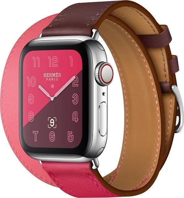 Apple Watch Hermès Series 4 (GPS + Cellular) Edelstahl 40mm silber mit Double Tour Swift Lederarmband bordeaux/rose extrême/rose azalée