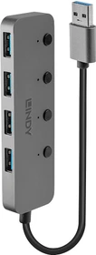 Lindy 4 Port USB-Hub mit Ein-/Aus-Schaltern, USB-C 3.0 [Stecker] (43309)