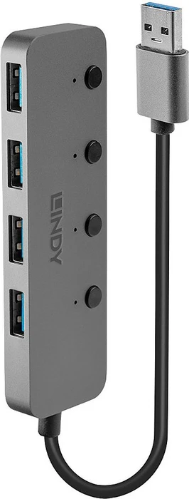 Lindy 4 Port USB-Hub mit Ein-/Aus-Schaltern, USB-C 3.0 [Stecker]