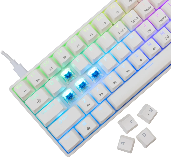 White Shark SHINOBI 2, weiß, LEDs RGB, hot-swap, BLUE Switches, USB, US
