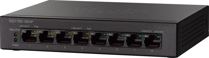 Cisco SG110 Desktop Gigabit Switch, 8x RJ-45, 32W PoE