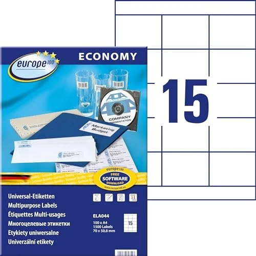 europe100 Etiketten, 97x42.3mm, weiß, 100 Blatt (1200 Etiketten)