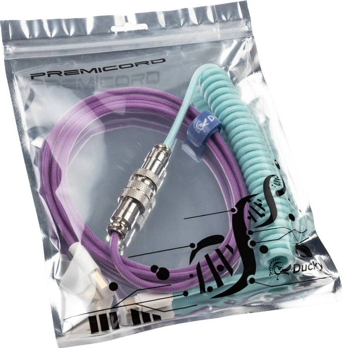 Ducky Premicord Spiralkabel USB-C auf USB-A, Tastaturkabel (Spiral-Textilkabel), 1.8m, Frozen Llama