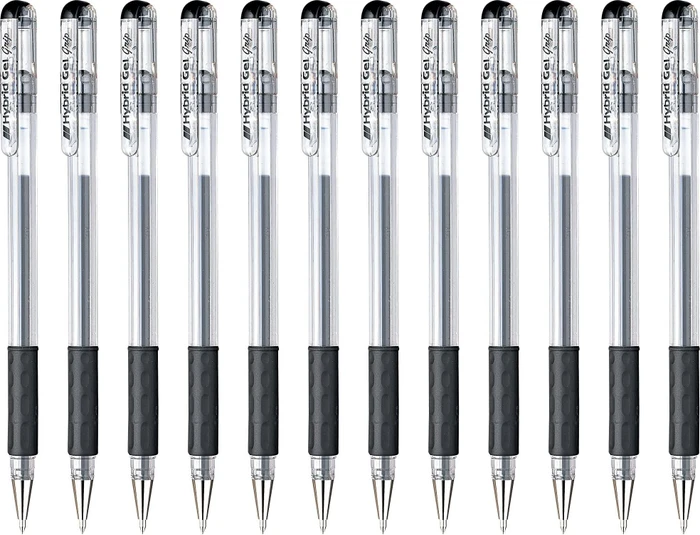 Pentel Hybrid Gel Grip K116 Gelroller schwarz/transparent, 12er-Pack