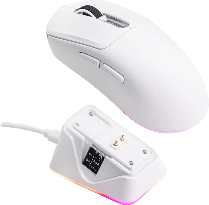 Epomaker Nex Lite Wireless Gaming Mouse mit Ladestation, weiß, USB/Bluetooth