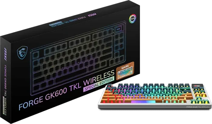 MSI FORGE GK600 TKL Wireless Mars, LEDs RGB, hot-swap, KKT Purple Star, USB/Bluetooth, US