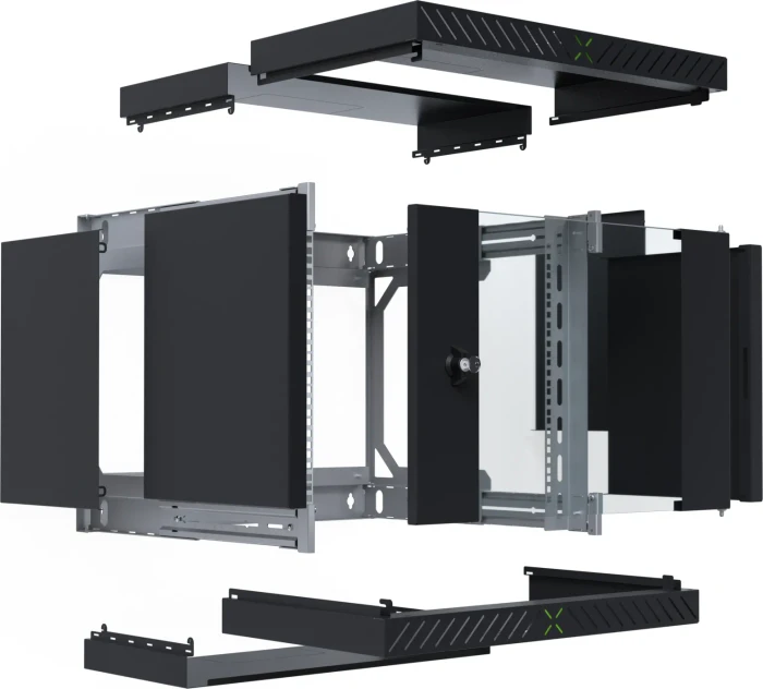 EFB Elektronik X-Rack 19" Wandgehäuse 9HE, fest, eigenbelüftet, tiefenverstellbar, 400-600mm, Sicherheitsglastür, IP20, RAL 9005, 600mm tief