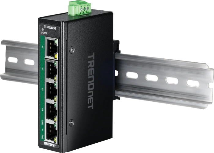 TRENDnet TI Hardened Industrial Railmount Switch, 5x RJ-45, 90W PoE+