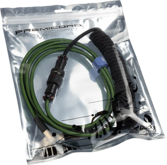 Ducky Premicord Spiralkabel USB-C auf USB-A, Tastaturkabel (Spiral-Textilkabel), 1.8m, Pine Green