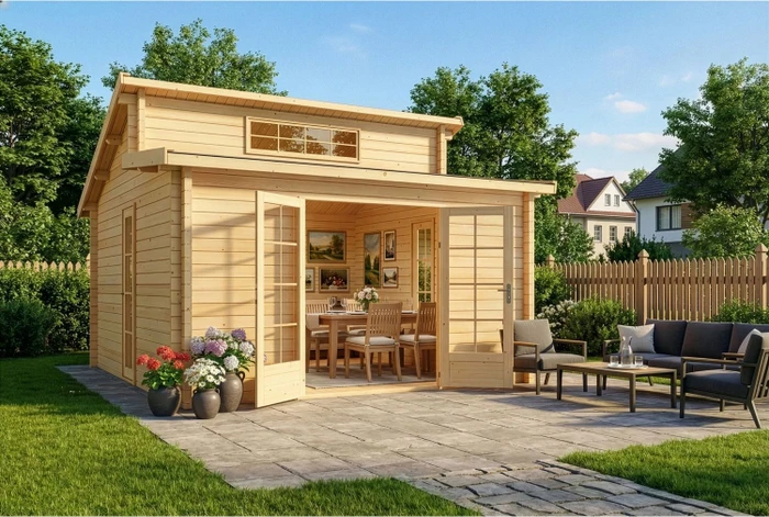 Alpholz Gartenhaus Lausitz 440x440cm natur