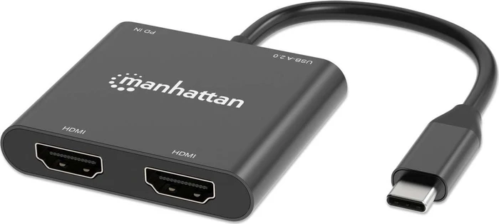 Manhattan USB-C auf 2x HDMI Adapter mit USB PD, USB-C 3.0 [Stecker]