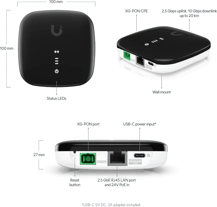Ubiquiti UISP Fiber XG CPE, Optical Network Unit, 2.5G ONU, XG-PON SC-Simplex SM 20km, RJ-45
