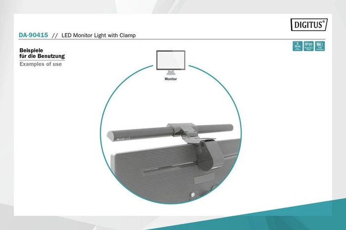 Digitus LED Monitor Leuchte mit Klemmbefestigung