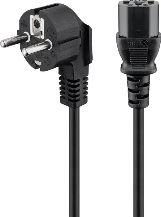 Wentronic Goobay Kaltgeräte Netzkabel, Schutzkontakt auf Kaltgerätestecker C13, gewinkelt, schwarz, 3m