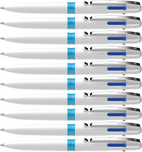 Schneider 4 Farben Multiminenstift Kugelschreiber mehrfarbig, weiß/hellblau, 10er-Pack