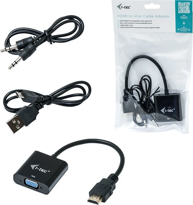 i-tec HDMI/VGA Adapter mit Audio-Buchse, HDMI Stecker auf VGA Buchse, schwarz