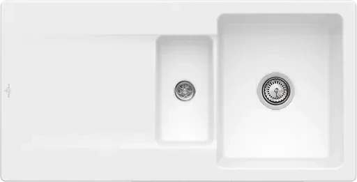 Villeroy & Boch Siluet Flat 980x490mm Einbau Becken reversibel mit Ablauffernbedienung stone white
