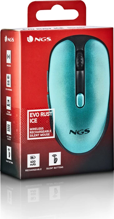 NGS Evo Rust Ice Wireless Rechargeable Silent Mouse blau/schwarz, USB