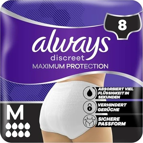 Always Discreet Max Protection Pants Inkontinenz Schutzhose Größe M, 8 Stück