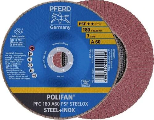 Pferd PFC 180 A 60 PSF STEELOX POLIFAN Fächerschleifscheibe K60, 180x22.23mm, 10 Stück