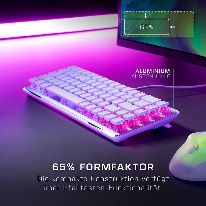 Roccat Vulcan II Mini Air, LEDs RGB, weiß/silber, TITAN II OPTICAL RED, USB/Bluetooth, DE